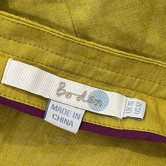 Boden Linen Shortsleeve V-Neck Tunic Top Size 12 Chartreuse - Picture 3 of 5